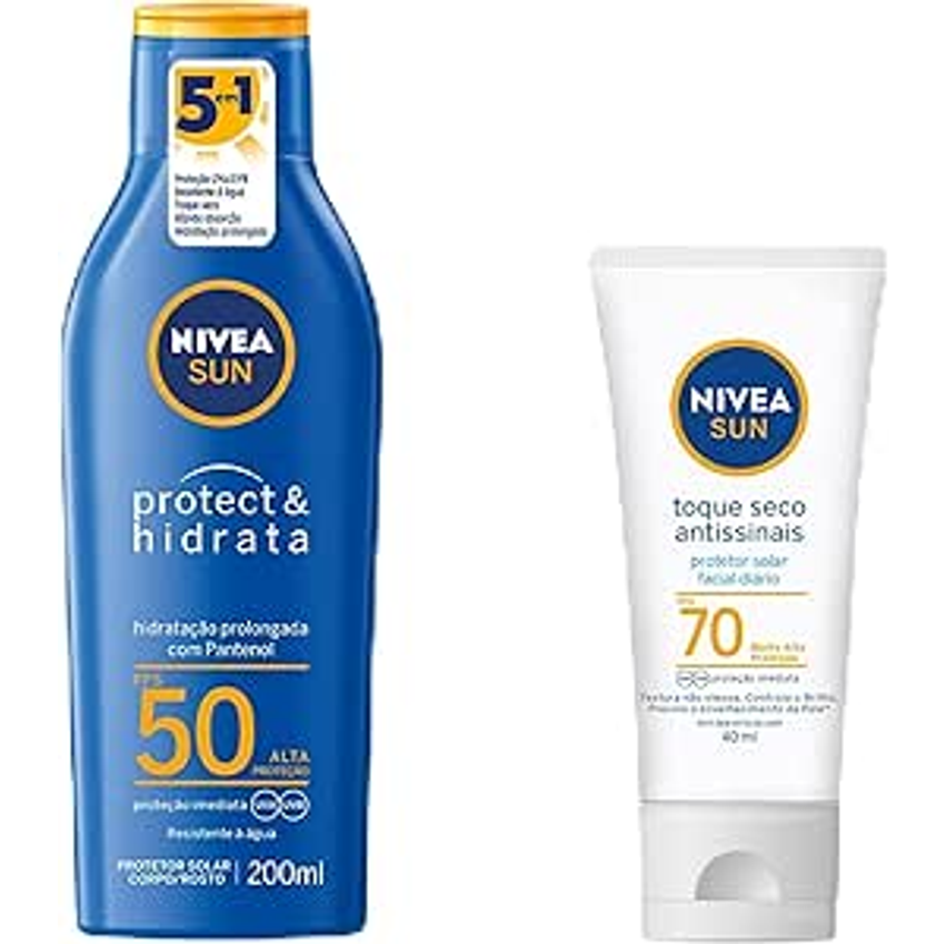 Nivea Sun Protetor Solar Protect & Hidrata Fps 50 200ml + Nivea Sun Protetor Solar Facial Toque Seco Antissinais Fps 70 40ml