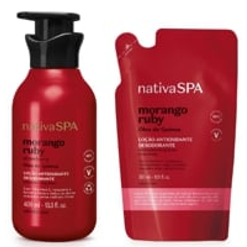 Combo Nativa SPA Morango Ruby: Loção Corporal 400ml + Refil 350ml