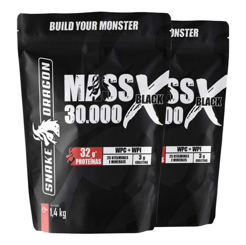 2x Hipercalórico Mass 30000 X Black 1,4 Kg Zero Soja Glúten Sabor Cookies And Cream