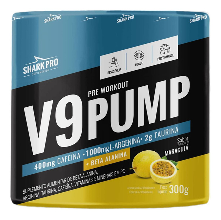 V9 Pump Shark Pro 300g Pré Treino Com Beta Alanina Sabor Maracujá