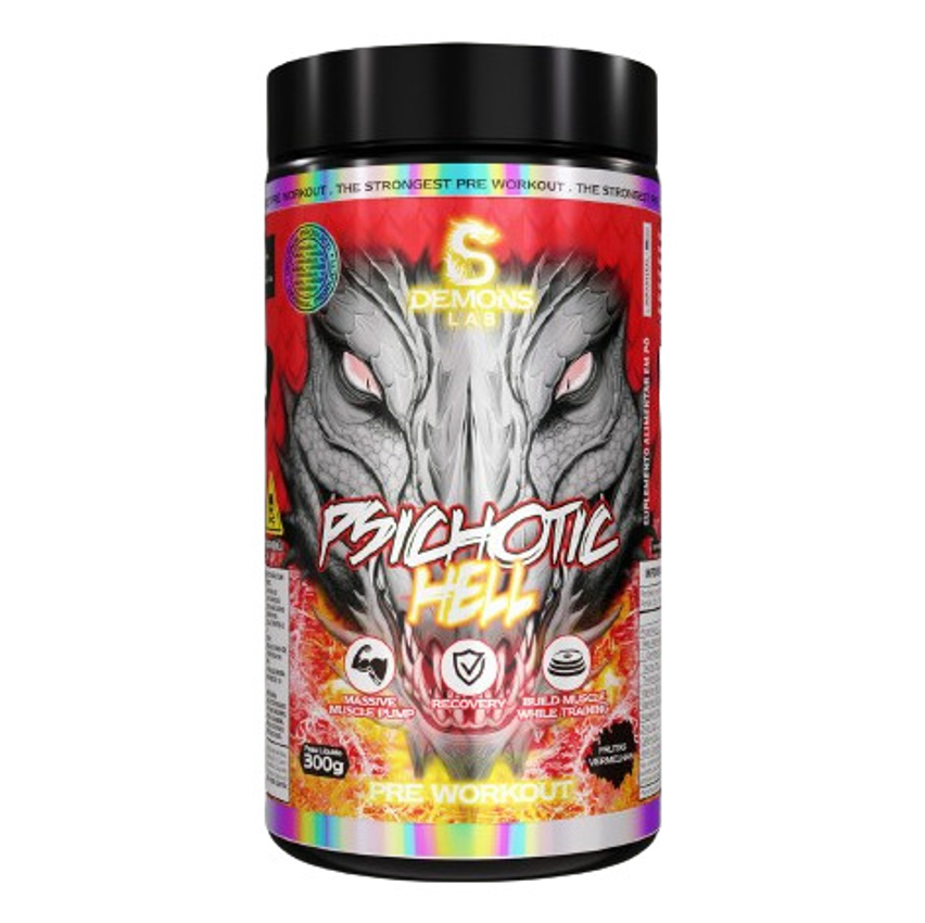 Psichotic Hell (300g - 60 Doses) Demons Lab - Pré Treino Us Sabor Frutas Vermelhas