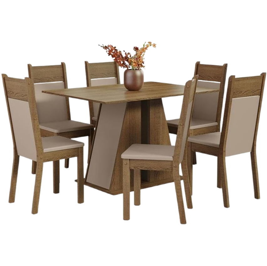 Conjunto Sala de Jantar Mesa Tampo de Madeira 6 Cadeiras Beverly Madesa