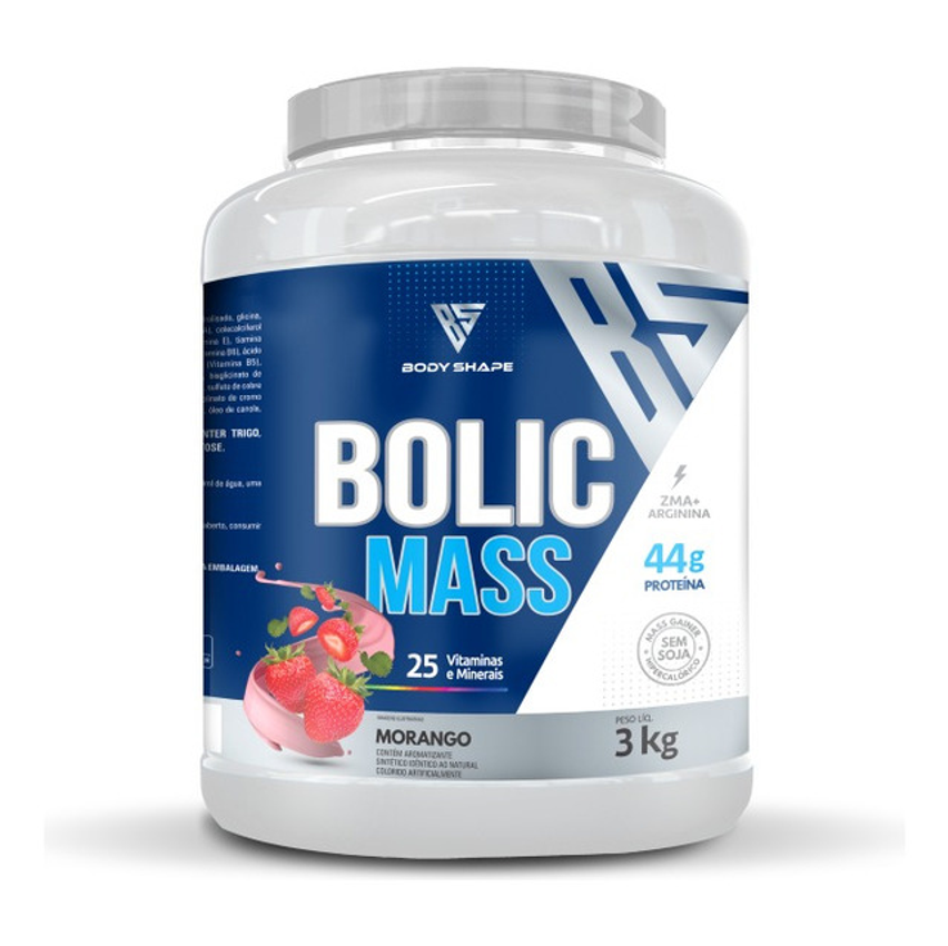 Hipercalórico Bolic Mass 3kg 44g Proteína - Body Shape Sabor Morango