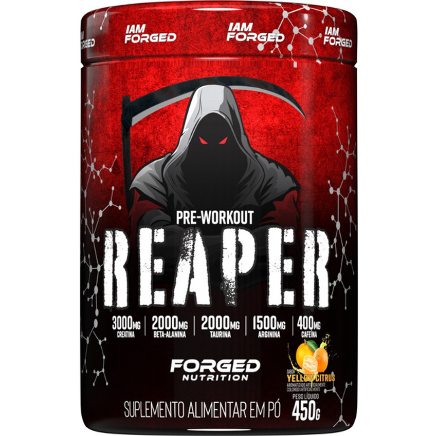 Pré Treino Reaper 2.0 450g Alta Performance Creatina, Beta Alanina, Cafeína, Arginina, Tirosina Sabor Yellow Citrus - Forged Nutrition