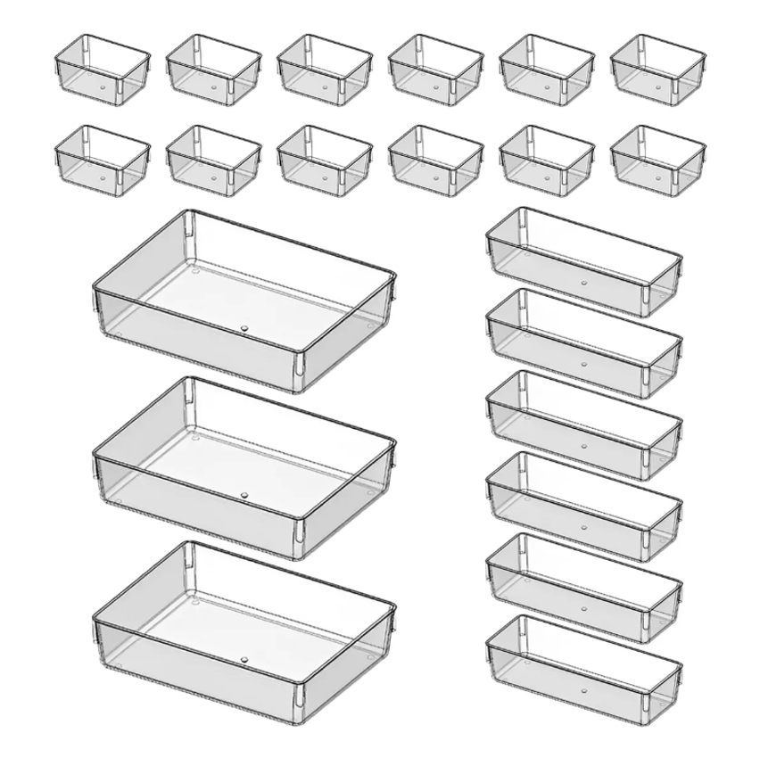Kit 21 Organizador Multiuso Modular Gavetas Acrílico Cristal