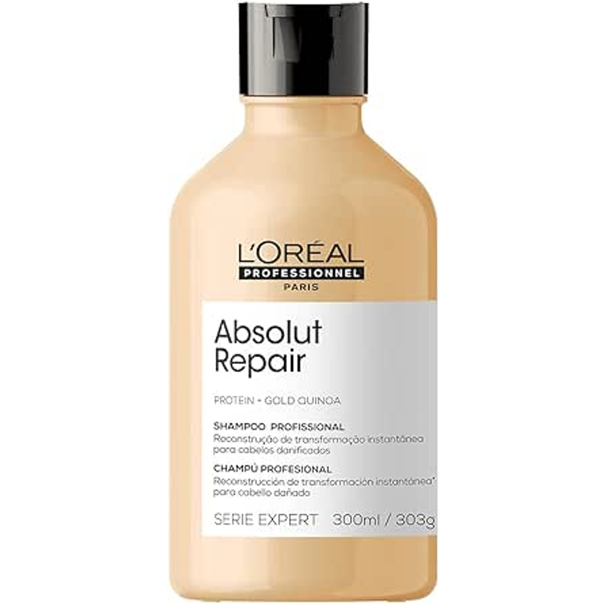 L'Oréal Professionnel Shampoo Absolut Repair, Repara Danos e Promove Brilho, Com Quinoa & Proteínas, Para cabelos secos e danificados, 300ml