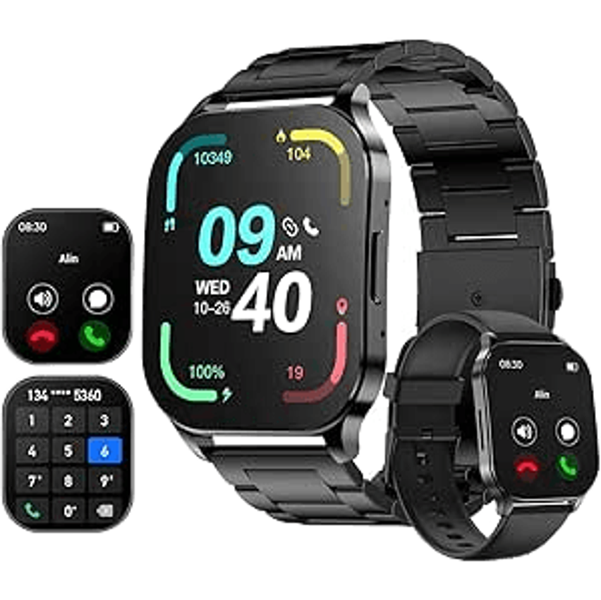 Smartwatch Relógio Inteligente, Tela1,96" AMOLED, IP68 à Prova d'Água, Ligações Bluetooth, 100+ Modos Esportivos, Assistente de Voz, Compatível com iOS/Android, Unissex, Inclui 2 Pulseiras (Preto)