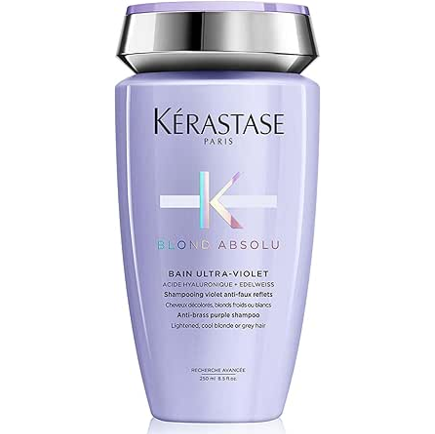 Kérastase Shampoo Blond Absolu Bain Ultra-Violet, Cabelos loiros, descoloridos, Hidratação, neutraliza os tons amarelados, Ácido Hialurônico, Flor de Edelweiss, 250 ml