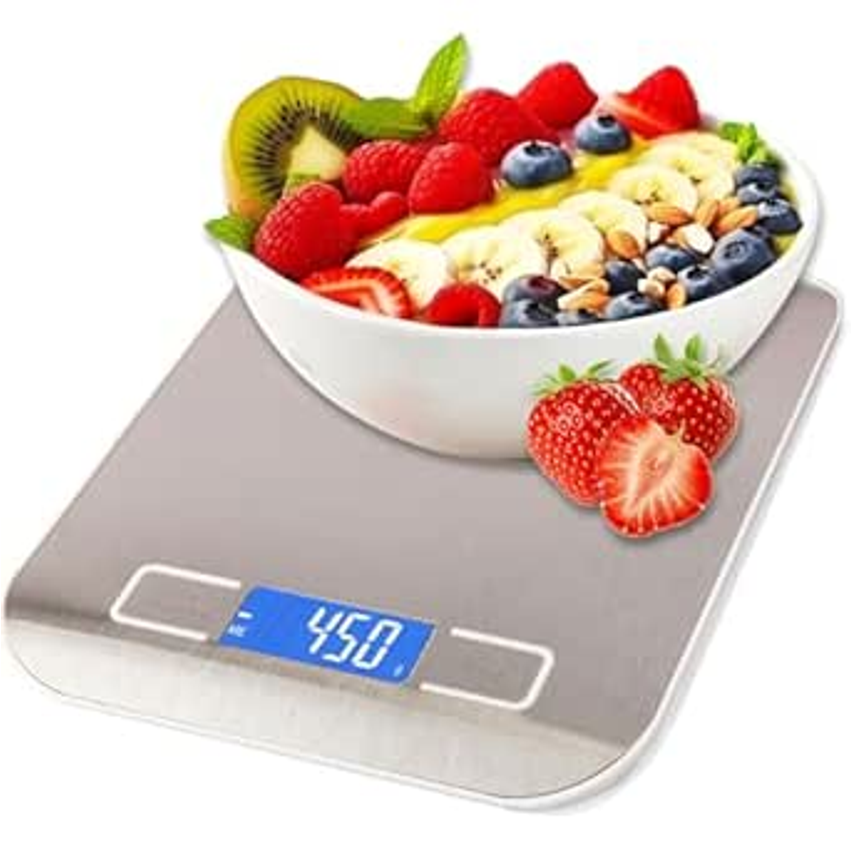 Balança De Cozinha Digital Para Alimentos Em Inox Resistente A Água Com Base Antiderrapante E Visor De Alta Definição Pesagem De 1g Até 10kg