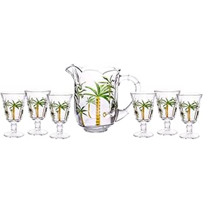 Conjunto Jarra com 6 Taças de Cristal Palm Hand Painting 1,3L/240ml - Lyor