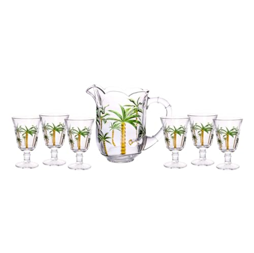 LYOR - Conjunto de Jarra e 6 Taças de Cristal Palm Hand Painting 1,3L/240ml - Mesa Posta - Itens Para Casa - Utensílios de Cozinha - Enxoval - Casamento