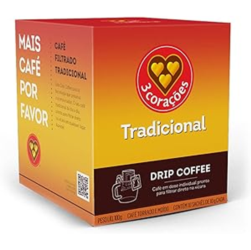 3 Corações Café Drip Coffee Tradicional - Contém 10 Unidades