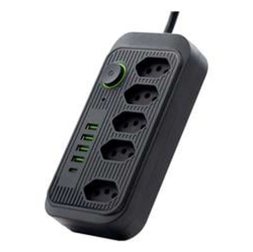 Extensão 5 Tomadas E 4 Usb 1 Pd Led Bivolt Power 110v/220v