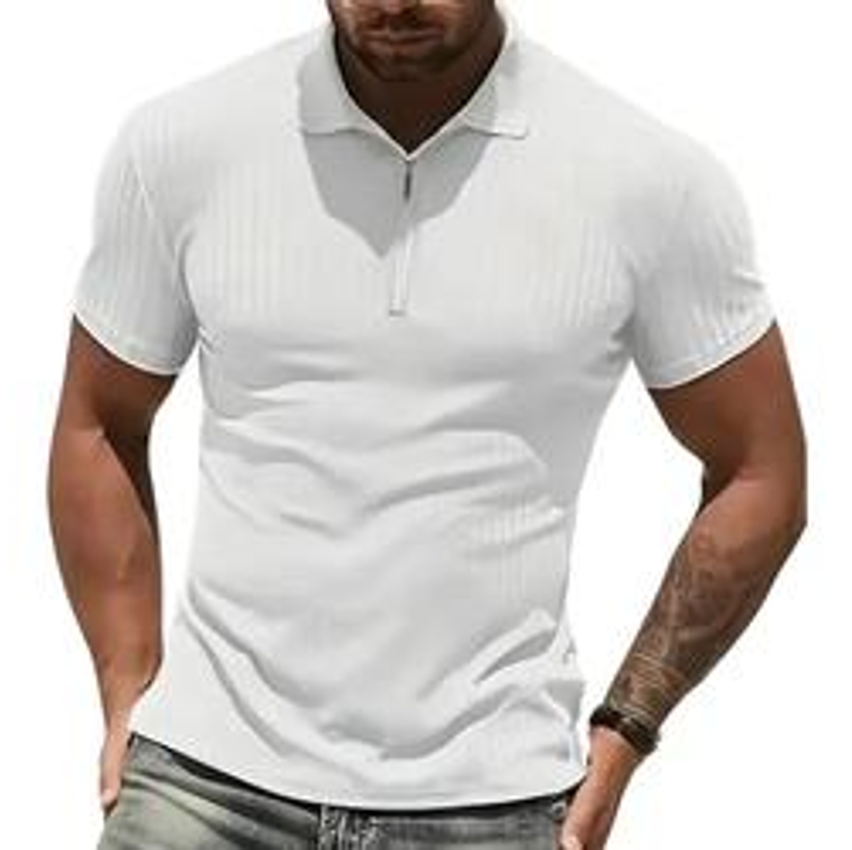 Camiseta Polo Manga Curta Com Ziper Masculina Malha Canelada