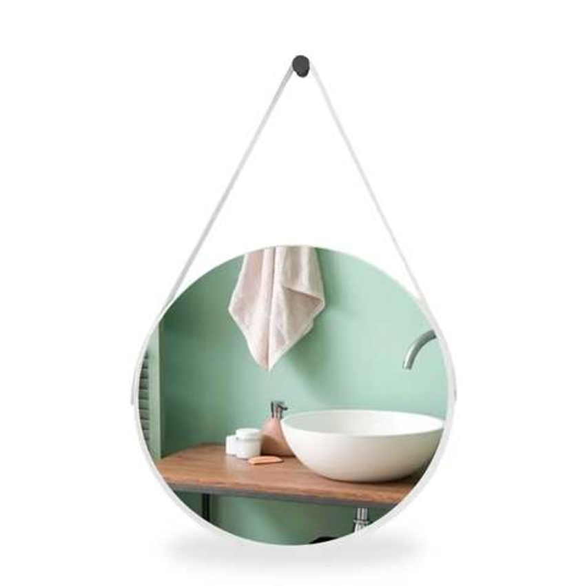 Espelho Redondo com Alça 50cm Modelo Adnet com Suporte para Lavabo Escritório Quarto - Outlet Dos Espelhos