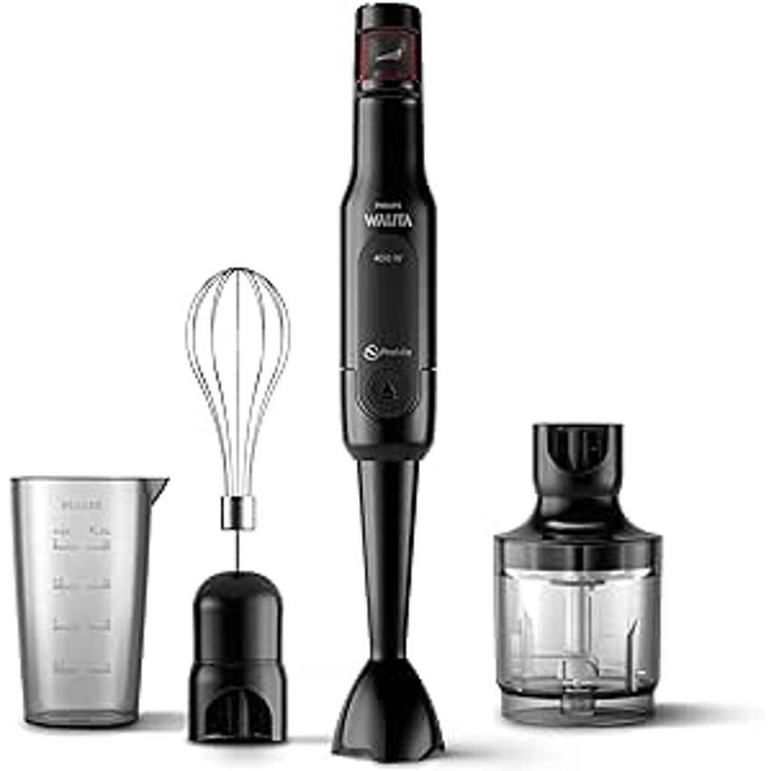 Philips Walita Preto e Inox Mixer Pro - Mix 4 em 1 - SpeedTouch com guia de velocidade - Copo para viagem - Fácil de limpar - 400W - 220V (RI2622/70)