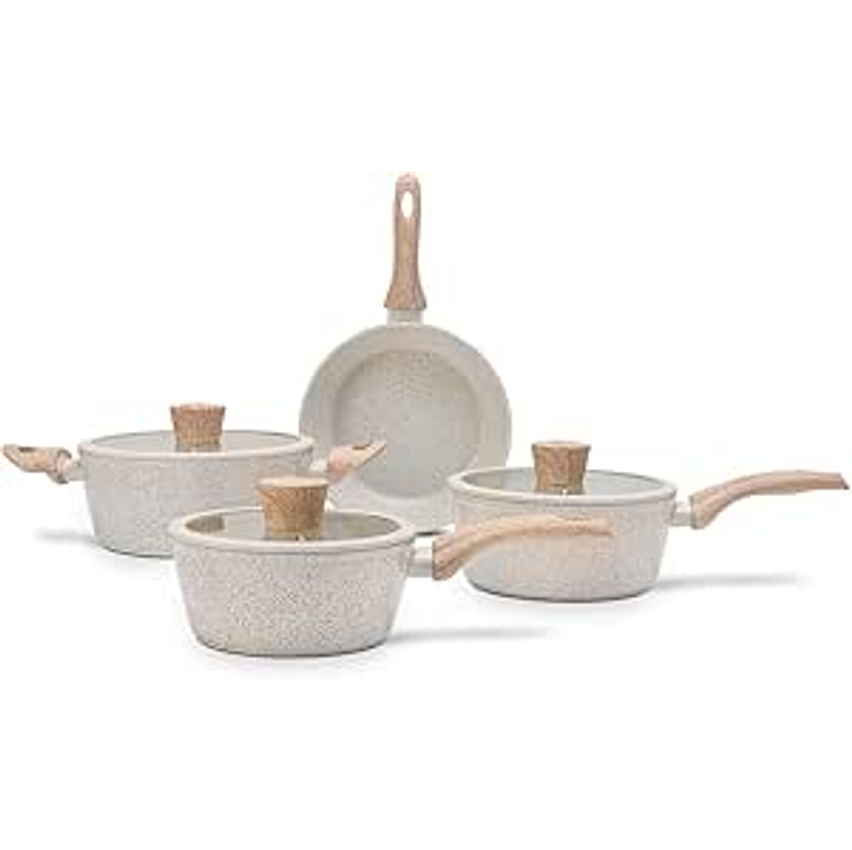 Brinox - Jogo de Panelas 4 Peças com Fundo de Indução Antiaderente Ceramic Life Sirius - Vanilla