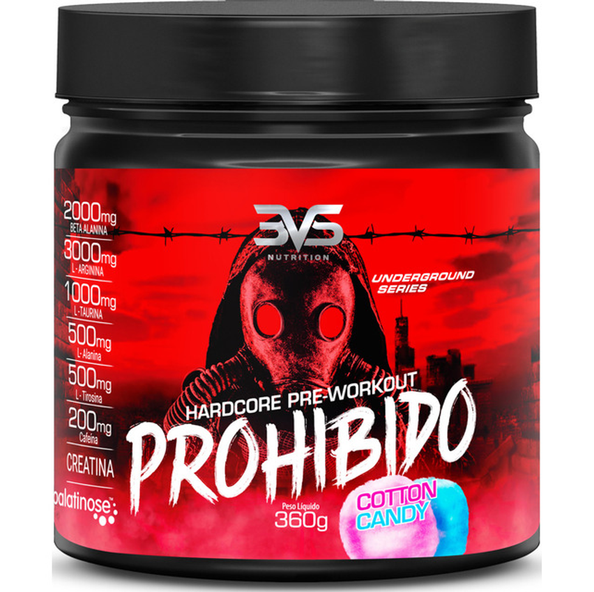 Prohibido Pré Treino 360g - Sabor: Algodão Doce - A Combinação Perfeita De 8 Ingredientes Que Proporcionam Energia Do Início Ao Fim Do Seu Treino
