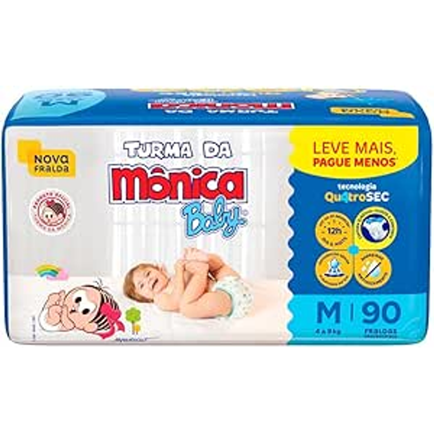 Fralda Turma da Monica Baby Giga M 90 Unidades, Turma da Mônica Baby, Azul, M