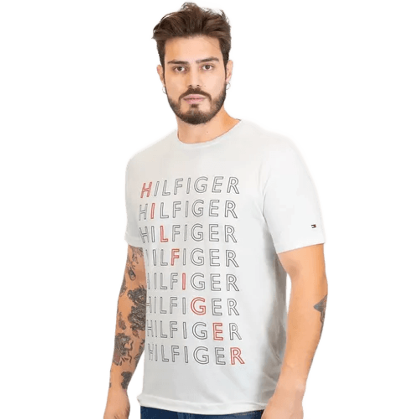 Camiseta Tommy Hilfiger Masculina Logo Repeat Tee Branca