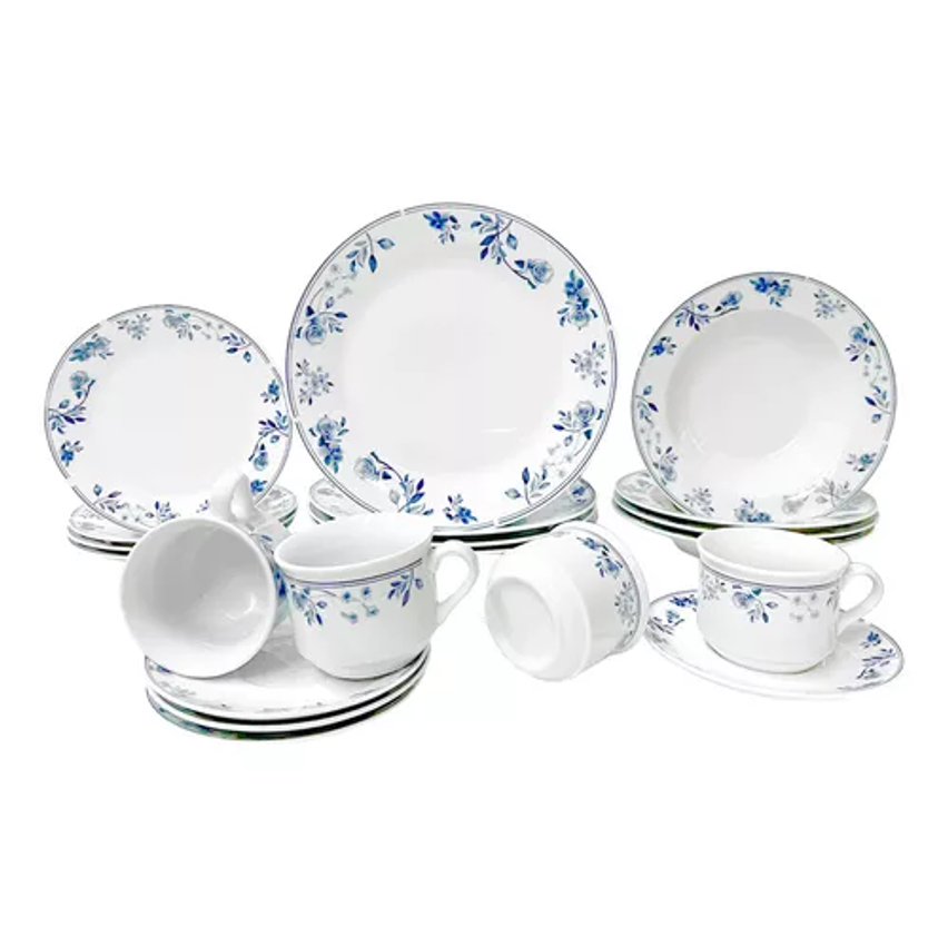 Jogo Aparelho de Jantar Mayara em Porcelana 20 Peças Cor Branco e Azul Hauskraft