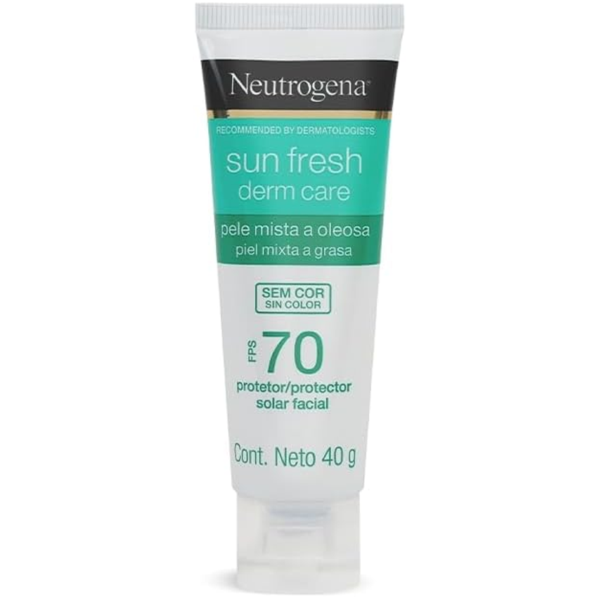 Neutrogena Sun Fresh Protetor Solar Facial Derm Care, Pele Oleosa, Sem Cor, FPS 70, 40g