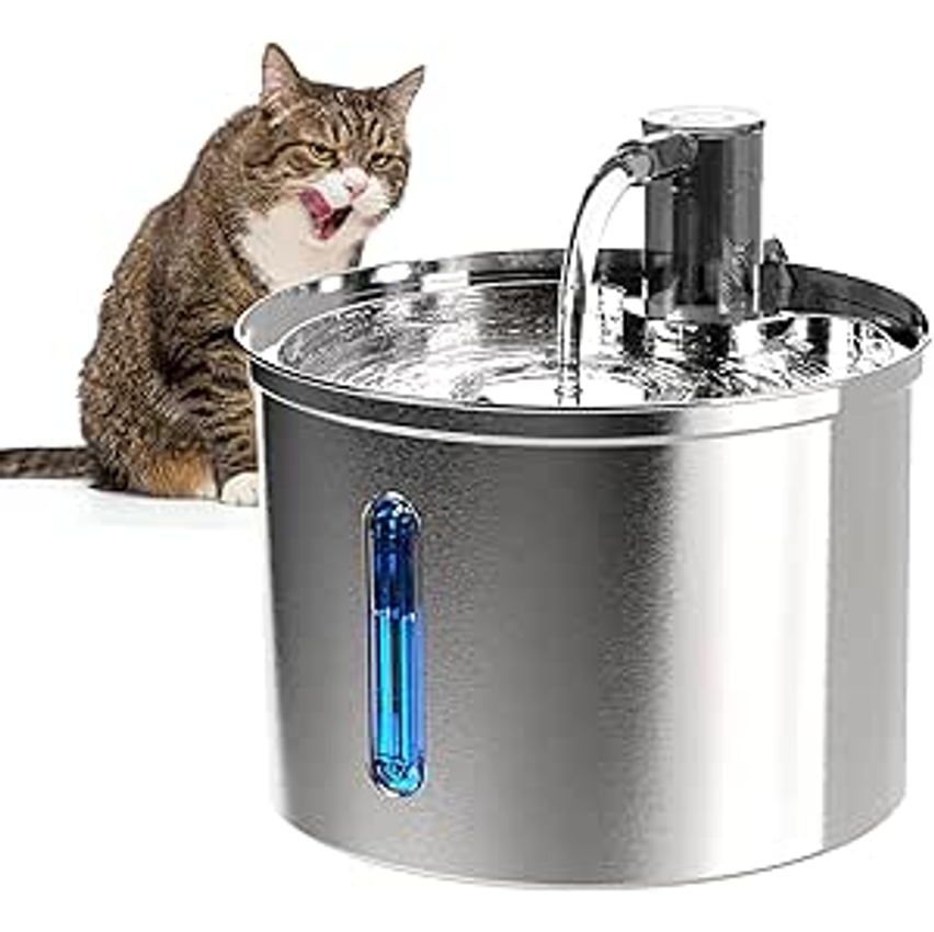 Bebedouro Fonte Água 3L Filtro Silenciosa Inox Para Gatos Cães Filtragem Automática, Fonte de água para Gatos-Janela de nível de água,Bivolt