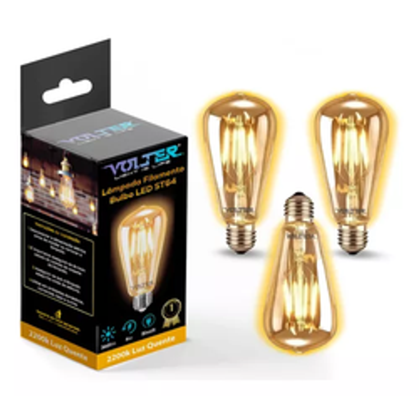 Kit 3 Lâmpada Filamento Led Decorativa Retrô Vintage Âmbar Cor Da Luz Branco-quente 110v/220v