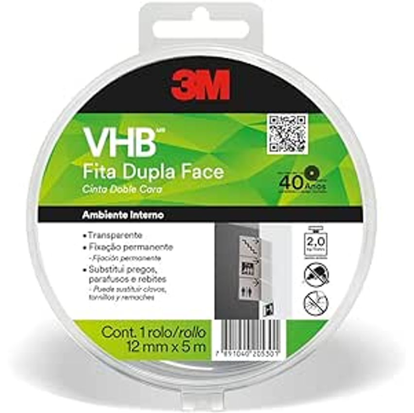 VHB, 3M, Fita Dupla-face, 4910, 12mmx5m, 1 rolo