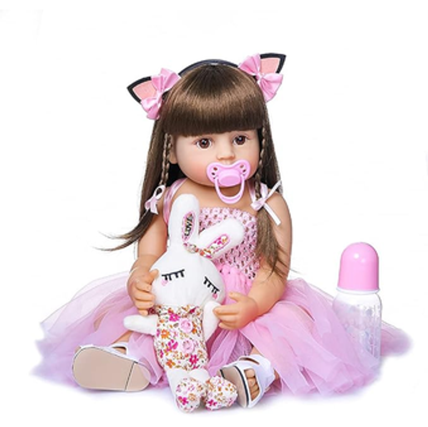 Bebê Reborn Boneca Silicone Menina Olhos Castanhos Original 55cm