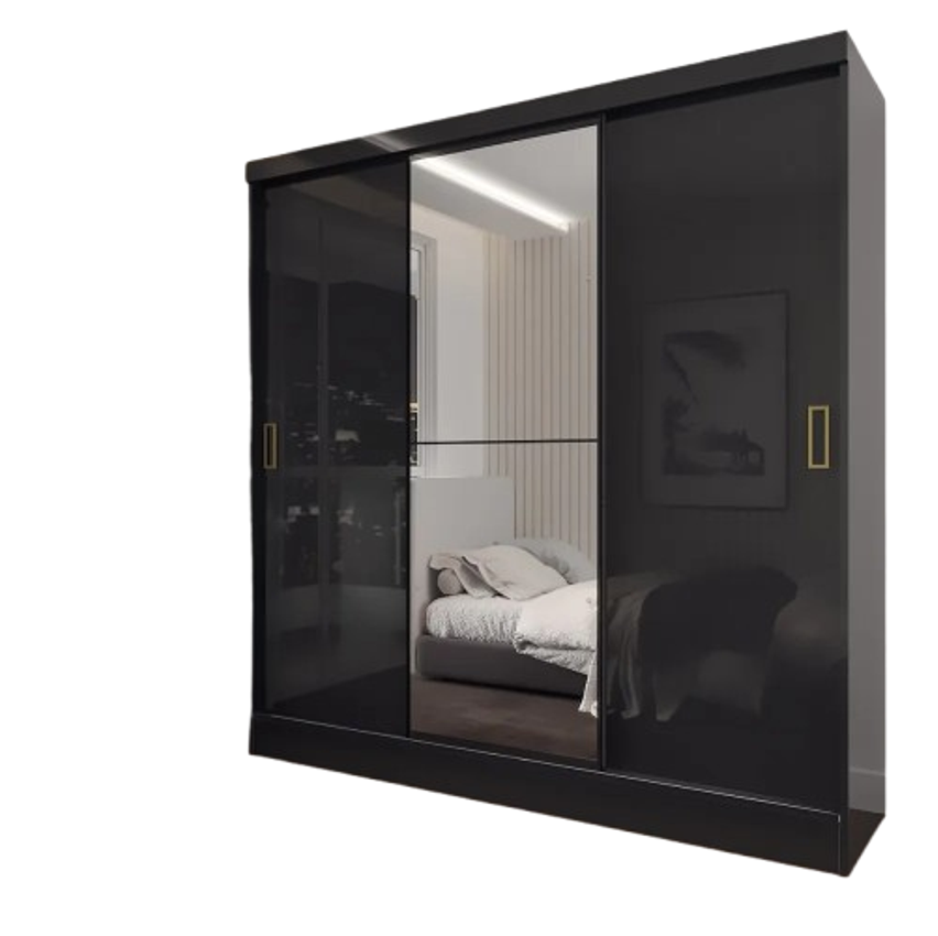 Guarda-roupa Solteiro Triunfo 3 Portas 2 Gavetas Com Espelho Cor Preto