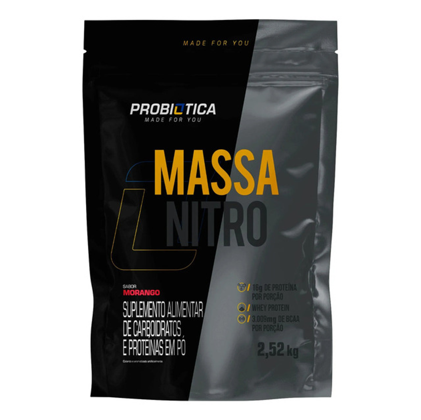 Suplemento Em Pó Probiótica Massa Nitro Hipercalórico Sabor Morango Em Refil De 2520l