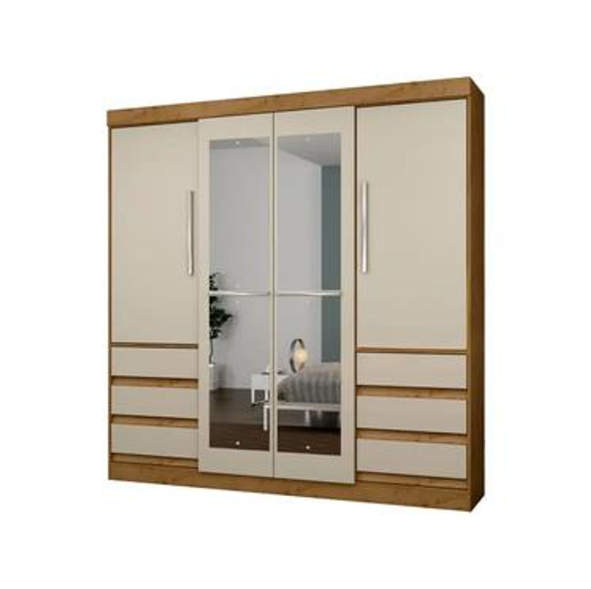 Guarda-roupa Casal Com Espelho 4 Portas 6 Gavetas Araplac Atraente Sofia