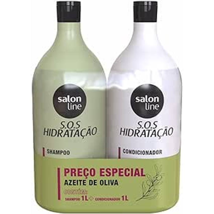 Salon Line, Kit Shampoo E Condicionador, Sos Hidratação, Azeite De Oliva, Vegano - Cabelos Ondulados, Cacheados E Crespos, 1 L Cada