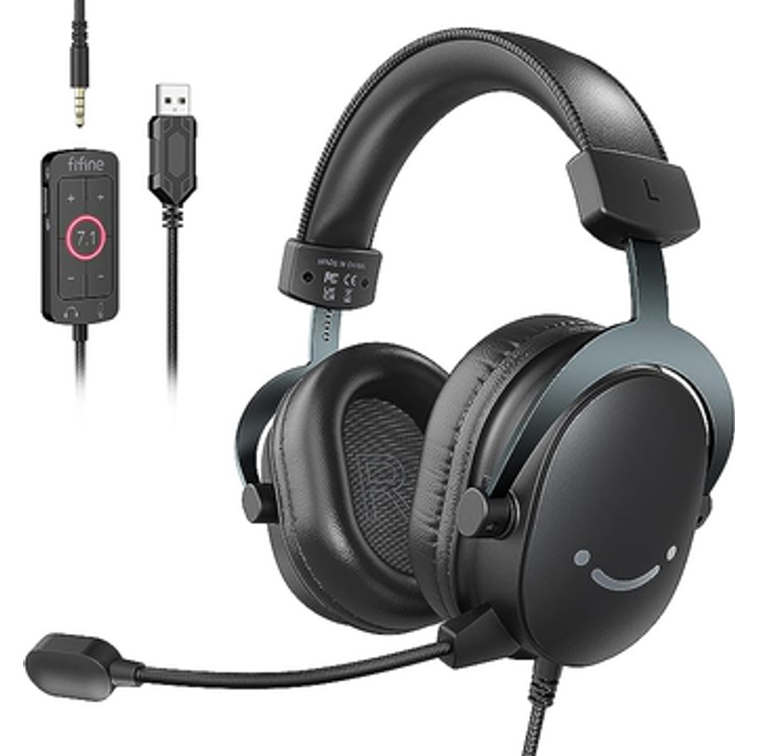 FIFINE Headset Gamer - Conexão USB E Plug 3.5Mm | Microfone Removível | Surround 7.1 | Compatível Com PC, PS4, PS5 | Preto | Jogo, Streaming - H9