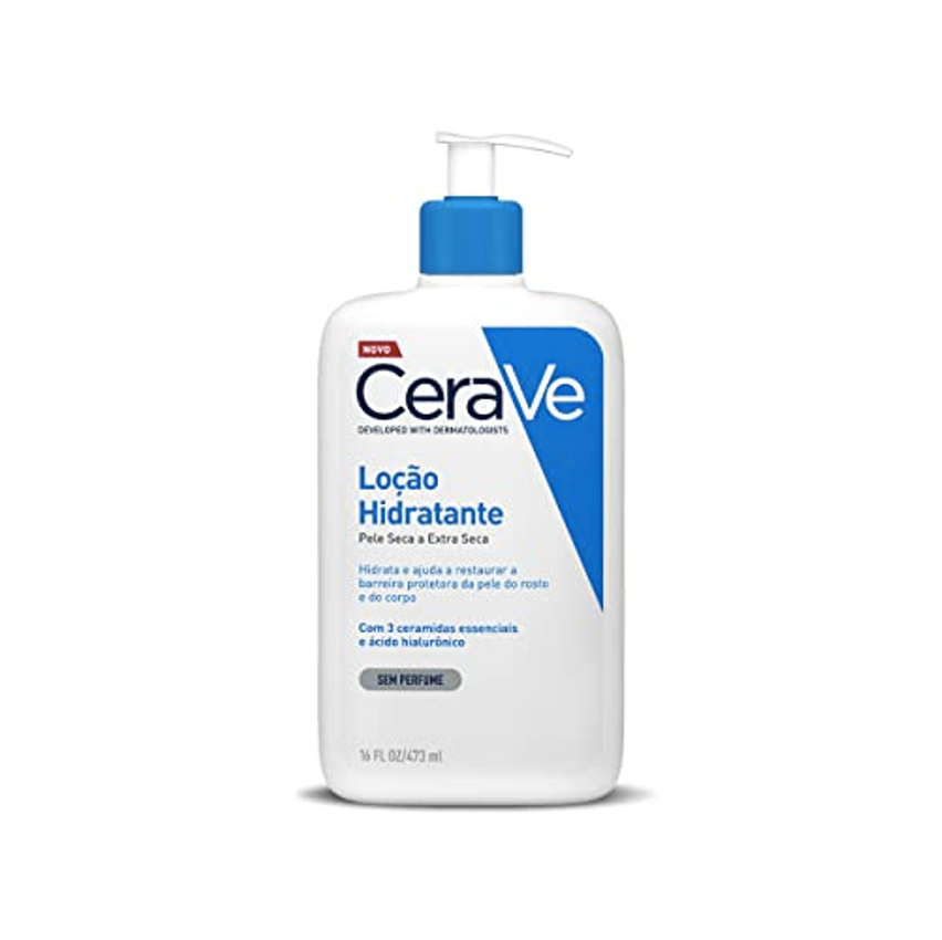 CeraVe Loção Hidratante Corporal com Ácido Hialurônico e 3 Ceramidas Essenciais, Hidratação 48h e Restauração da Barreira para Pele Seca a Extra Seca, Sem Fragrância, 473ml