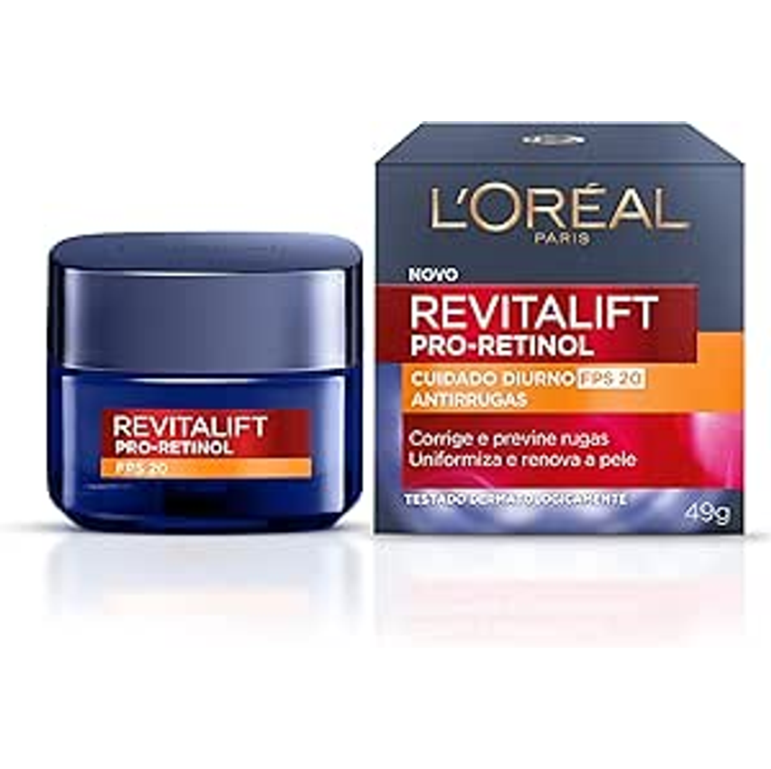 L'Oréal Paris Creme Facial Antirrugas Revitalift Pro Retinol Cuidado Diurno FPS20, 49g