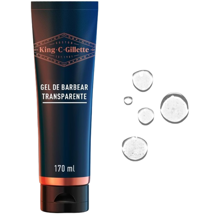 KING C. GILLETTE, Gel de barbear transparente, 170ml, para uso com aparelho de barbear, um barbear preciso, para delinear