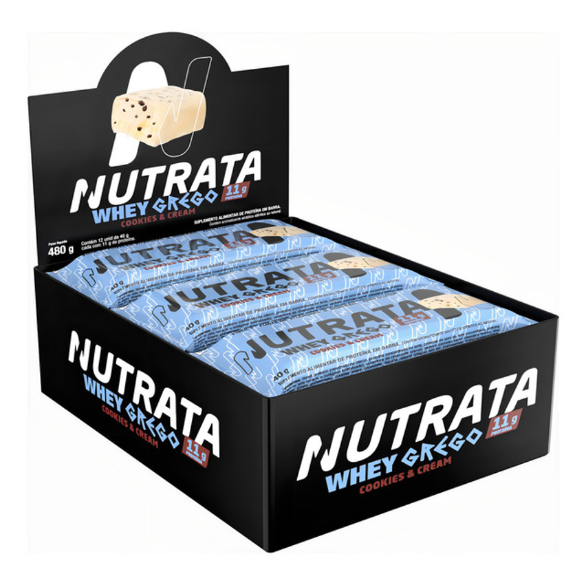 Whey Grego Bar Cookies & Cream - Nutrata 12 Un