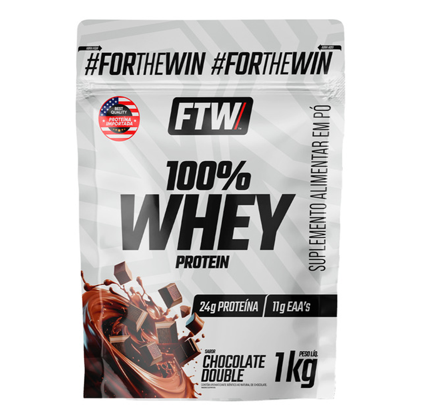 Whey Protein 100% Concentrado Refil 1kg Sabor Chocolate Double - Ftw
