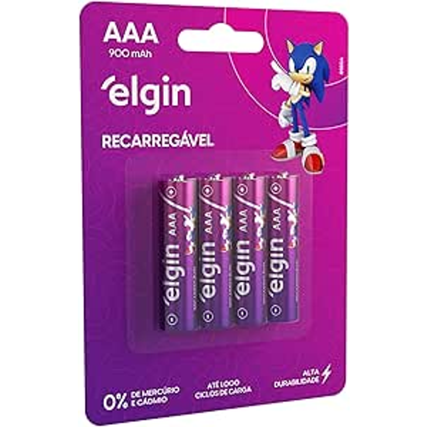 Pilha Recarregável Aaa 900mah Elgin Com 4 Unidades Palito