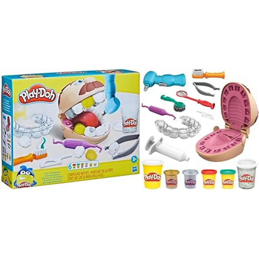 Play-Doh, Massinha de Modelar Infantil, Brincando de Dentista - Conjunto de Brinquedo com 10 Acessórios e 6 Potes - A partir de 3 Anos