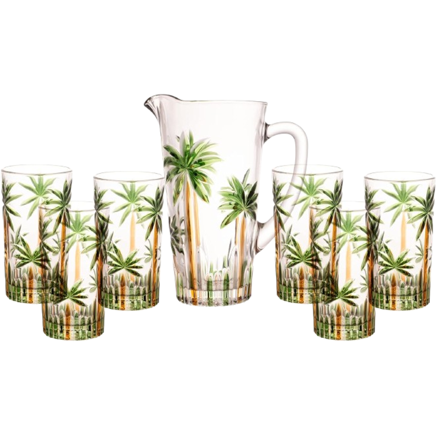 Conjunto Jarra com 6 Copos de Cristal Palm Tree Handpaint - Wolff