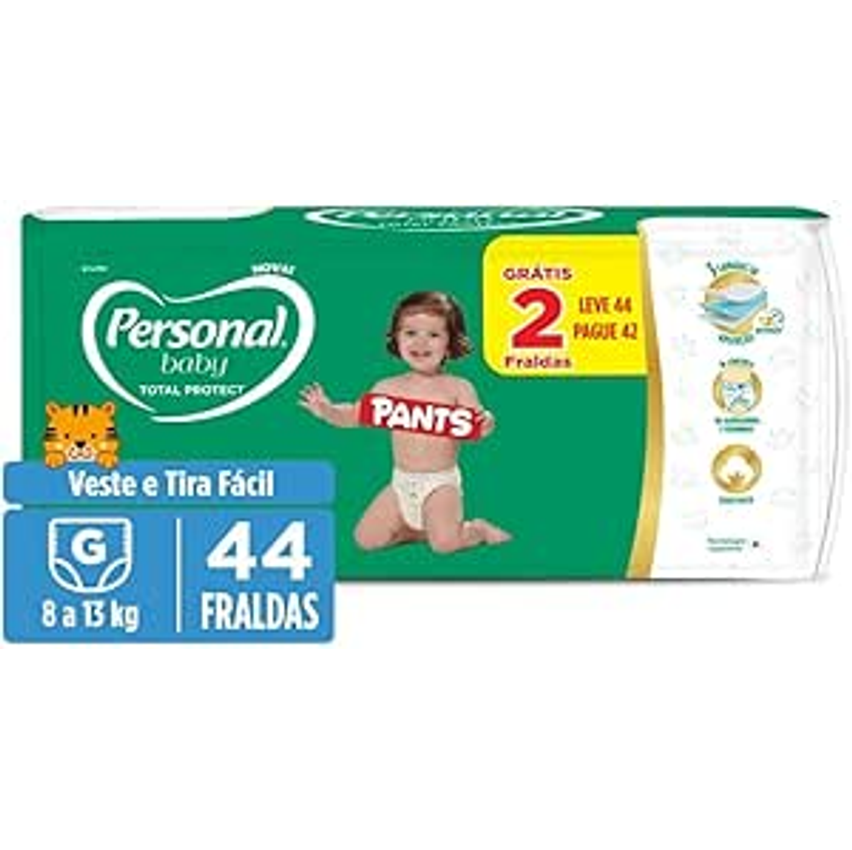 Personal Fralda Baby Total Protect Pants Grande, 44 Unidades