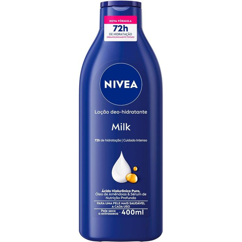 NIVEA Loção Deo-Hidratante Milk 400ml - Hidratação e nutrição profunda por 72h para uma pele macia e suave