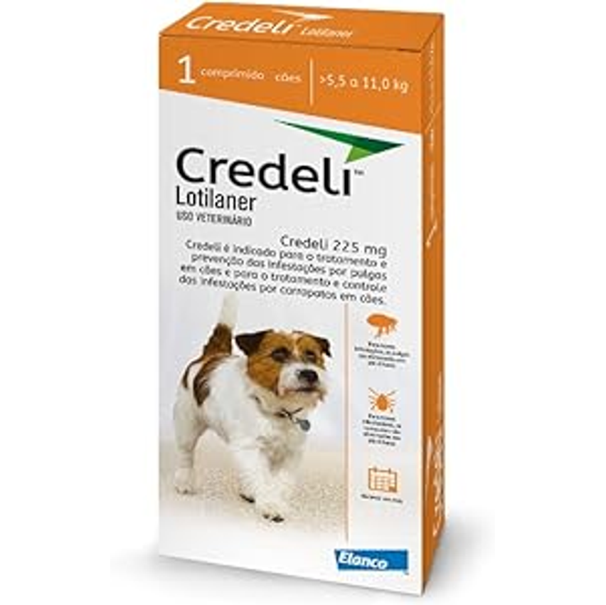 Antipulgas e carrapatos para cães de 5,5 a 11kg 225mg Credeli - 1 comprimido Elanco