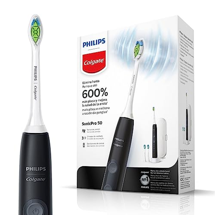 Colgate Philips Sonic Pro 50 - Escova De Dente Elétrica Recarregável Bivolt Com 2 Refis E Estojo De Viagem