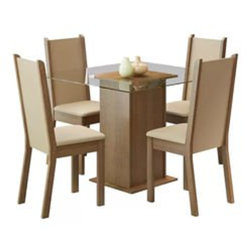 Sala De Jantar Madesa Aline Mesa Tampo De Vidro 4 Cadeiras Cor Rustic Crema Pérola 045747g4tper