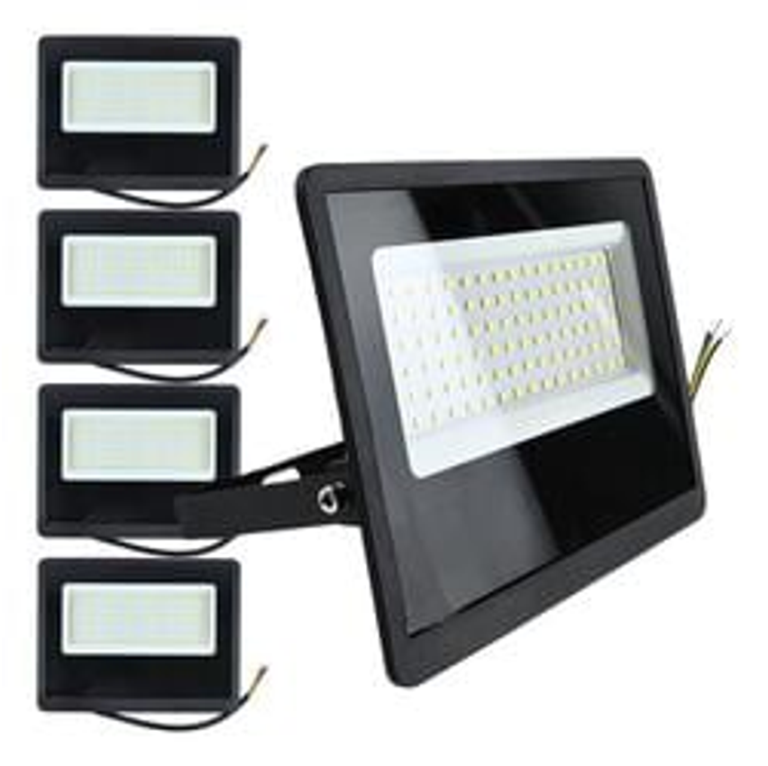 Kit 5 Refletor Led 200w Holofote Bivolt Prova Dágua Luz Frio