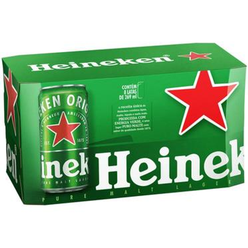 Cerveja Heineken Lata Puro Malte Lager 8 Unidades - 269ml